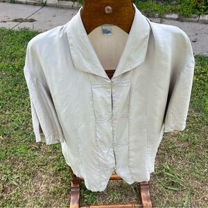 Vintage Lise J 100% silk button-up blouse; cool-toned oatmeal